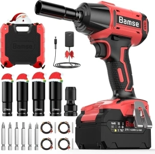 Bamse Cordless Impact Wrench Brushless, Power Impact Gun 21V, 1/2 Inch, 4.0Ah Battery, 3100RPM & Max Torque 550N.m with 4 Impact Sockets, 6 Screwdriver Bits, 1 Hex Adapter for Car