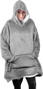 Oversized Hoodie Blanket, Wearable Cover, Soft Warm Comfortable with Giant Front Pocket for Men, Women, and Teens (Grey)