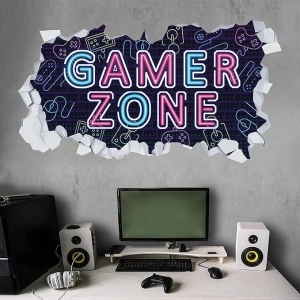 KAIRNE 3d Gamer Zone Wall Art Stickers for Boys Bedroom Accessories,Neon Light Gaming Wall Decal for Gamer Playstation Room Decorations,Game Fornite Video Gamer Decor for Boy Gift