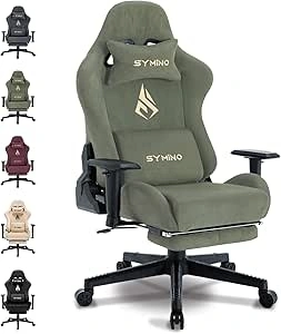 Symino Gaming Chair, Computer Chair with Footrest, Headrest and Lumbar Support, Ergonomic PC Chair, Height Adjustable Rotating Task Chairs, Green