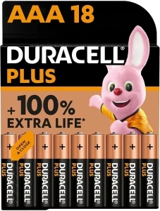 Duracell Plus AAA Batteries (18 Pack) - Alkaline 1.5V - Up To 100% Extra Life - Reliability For Everyday Devices - 0% Plastic Packaging - 10 Year Storage - LR03 MN2400