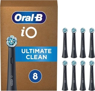 Oral-B iO Ultimate Clean Electric Toothbrush Head, Twisted & Angled Bristles for Deeper Plaque Removal, Pack of 8 Toothbrush Heads, Suitable for Mailbox, Black