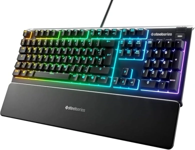 SteelSeries Apex 3 - RGB Gaming Keyboard - 10-Zone RGB Illumination - Premium Magnetic Wrist Rest - English Qwerty Layout PC, Standard, Black