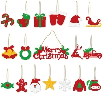 18PCS Christmas Tree Pendants Decoration, Christmas Hanging Ornaments Gift Tags, Snowflake Snowman Reindeer Pendants for Christmas Party Decorations