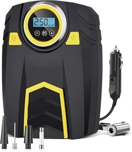 Lulizar Tyre Inflator Air Compressor, 12V Fast Inflation Car Tyre Inflator with LED Light, Strong Motor Car Tyre Pump with Display Screen, Auto Shut-Off Tyre Inflator for Car, Bike, Ball