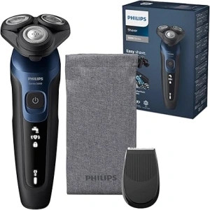 Philips Shaver Series 5000 - Wet & Dry Electric Men's Shaver in Metallic Blue with Precision Trimmer and Soft Pouch Travel Case (Model S5465/18)