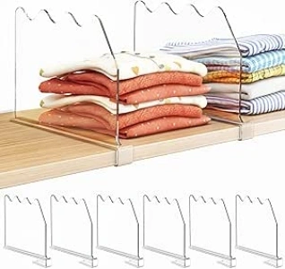 SPACEKEEPER 6 Pack Shelf Dividers Closet Wardrobe, Space-saving Acrylic Shelf Separators Clothes Organizer for Bedroom, Bathroom, Easy Stalling