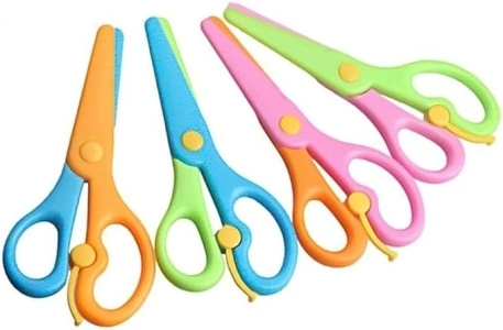 Safety Scissors Plastic Training Scissors Kids Scissors, Right- and Left-Handed Scissors, Scissors for Kids Art Craft Supplies, Ages 3-8, 5-Inch Blunt Tip, 4 Pack