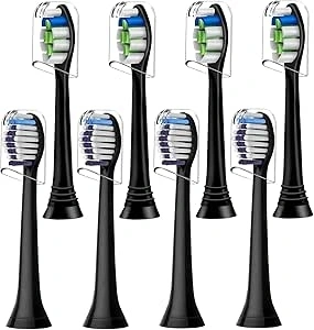 8pcs Toothbrush Heads Compatible with Philips Sonicare Electric Toothbrush, 4pcs Precision Clean and 4pcs Whitening Clean Brush Heads,Black