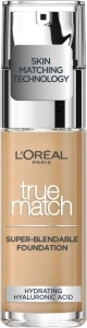 L'Oreal Paris True Match Liquid Foundation, Skincare Infused with Hyaluronic Acid, SPF 17, Available in 40 Shades, 3N Creamy Beige, 30 ml