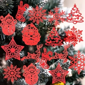 VEYLIN Christmas Tree Decoration, 20 Pcs Glitter Christmas Tree Ornaments Xmas Hanging Snowman Reindeer Snowflake Christmas Hanging Decorations(Red)