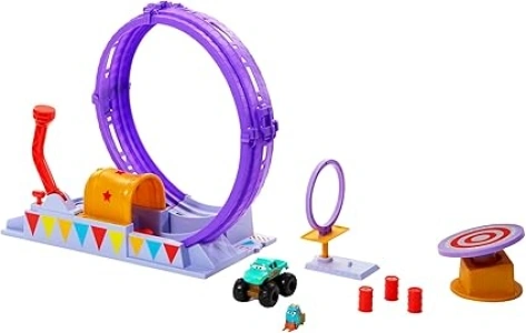 Mattel Disney and Pixar Cars On The Road Showtime Loop Playset with Ivy Monster Truck, Launcher and Movable Target, Toy Gift for Kids, HGV73