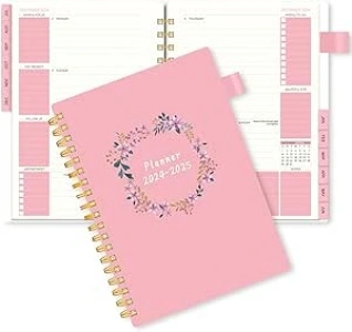 Weekly Planner Notebook 2024-2025, AIMPEAK To Do List Notebook From Jul.2024-Jun.2025, Weekly Monthly Planner Daily Work Diary A5 24-25 Spiral Bound with Monthly Tabs, Inner Pocket (Pink Flower)