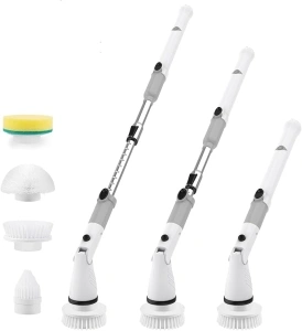 wzhoufie Electric Spin Scrubber, Power Brush Floor Scrubber, Cordless Spin Scrubber with Adjustable Extension Arm and 3 Replaceable Bathroom Scrubber Cleaning Brush Heads for Tub, Tile, Floor