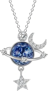 SULIVES Star Necklace, Silver Zircon Star Moon Pendant, Celestial Necklace Gift for Daughter, Granddaughter, Symbol of Love and Friendship, Jewelry for Women and Girls