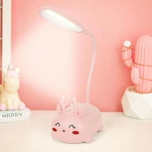 RuiDay Kids Desk Lamp,Childrens Bedside Lamp Cute Deer Lamp,Foldable USB Charge Reading Table Light,Flexible Gooseneck Eye Care Cartoon Small Desk Lamp Girls Gifts (Pink)