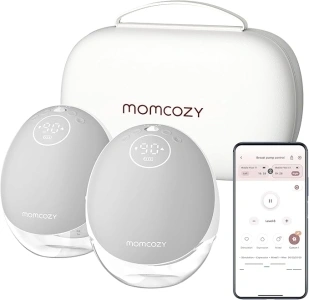 Momcozy Mobile Flow Breast Pump Hands Free, M9 App Discreet Control with Personalized Multi-Modes & 15 Levels, Independent Breastmilk Storage, Wearable Breast Pump M9 24mm (Gray, 2 Count)