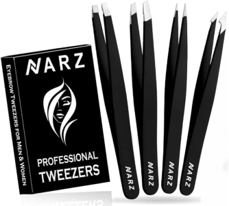 NARZ Professional Tweezers for Facial Hair Women & Men Stainless Steel Precision Tweezers for Ingrown Hair Tweezers (4 Pcs)