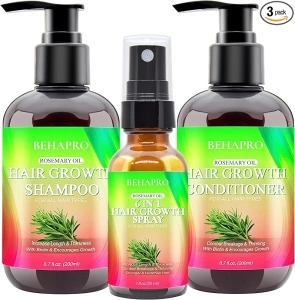 Hair Growth Shampoo and Conditioner Sets w/6 in 1 Heat Protectant Spray,Rosemary Oil Biotin Keratin Caffeine Sulfate Free Hair Thickening Products for Thinning Hair & Hair Loss,Gifts for Women Men