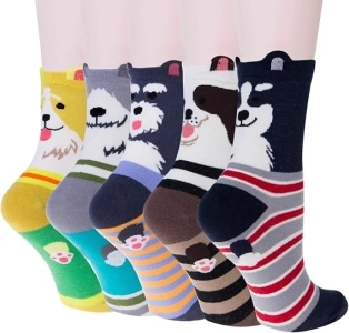 Justay Comf 5 Pairs Womens Animal Funny Socks, Cute Cat Dog Cotton Socks for Ladies - Thermal Warm Socks for Winter Christmas, One Size