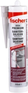 Fischer 53101 DSSA W Sanitary Silicone for Sealing and Grouting in Sanitary and Kitchen Areas, Cartridge for Numerous Applications and Building Materials,310 ml, White