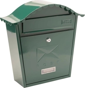 Burg-Wachter MB01G Green Classic Wall Mounted Galvanised Steel Lockable Weatherproof Post Box - 36x37x13cm