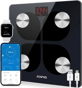 RENPHO USB Rechargeable Scales for Body Weight, Bathroom Weighing Scales Bluetooth Scale with Baby Mode, Body Composition Monitor for Body Weight, Body Fat, BMI, Muscle Mass, LED Display, Elis 1