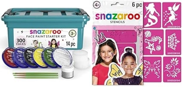 snazaroo SZ1194010 Face Paint 1 Pc, Mini Starter Kit 14 Pieces, Set & SZ1198014 Re-usable Face Paint Stencils for Girls-6 Pcs, Pink, Unit