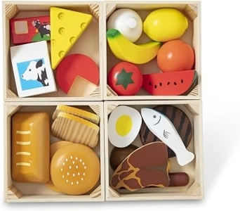 Melissa & Doug Food Groups - Pretend Play, 21 Hand-Painted Wooden Pieces and 4 Crates