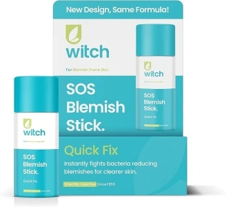 Witch SOS Blemish Stick, fights bacteria, works instantly, reduces excess oil and blemishes. Vegan friendly. Packaging may vary, exactly the same formula.