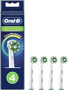 Oral-B Cross Action Electric Toothbrush Head with CleanMaximiser Technology, Angled Bristles for Deeper Plaque Removal, Pack of 4, White