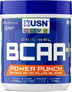 USN Power Punch BCAA Amino Acids Powder, Cherry Flavour - 400g, Vegan BCAA Powder, Vitamin B6 & No Sugar, Pre Workout or Intra Workout Energy Drink Mix & Dietary Supplement to Maximise Performance