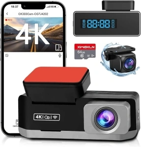 Dash Cam Front and Rear, WiFi APP Control 4K Dashcam, Dual Car Camera with 64GB SD Card, 1080P Rear Dash Camera with Night Vision, Parking Monitor, Loop Recording, G-Sensor, Max 256GB