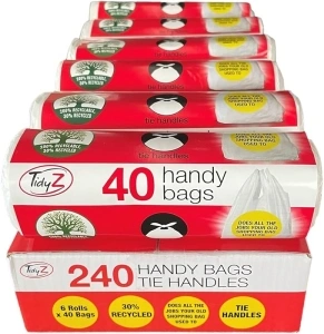 Tidyz 240 HANDY BAGS WITH TIE HANDLES (6 rolls of 40 bags)