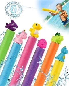 Ucradle Water Pistol, 6pcs Foam Water Guns Animal Water Pistols for Kids, 37cm Water Blaster Gun for Swimming Pool Beach Garden Fighting Game 26-32ft Outdoor Play Kids Adults