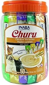 Churu by INABA Cat Treat - Variety Bucket 700g (50 x 14g) / Chicken Flavour, Soft & Creamy Cat Treat, Delicious & Healthy Snack for Cats, Hand Feeding, Natural, Grain Free, High in Moisture