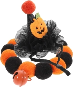 Hohopeti 1 Set Pet Cat Collar Elastic Fur Material Cat Halloween Necklace Plush High Elastic Collar 2pcs (pumpkin Hat + Collar Small Size) Puppy Wizard Pet Halloween Costume