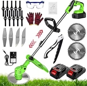 Garden Cordless Strimmer, Electric Cordless Strimmer, Brush Cutter with Blades, Grass Trimmers with 24V 2000mAh Batteries, Lightweight Strimmer Cordless Retractable, Suitable for Garden, Lawn Mowing