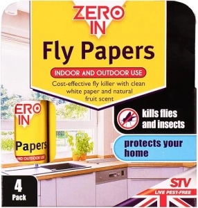 Zero In Fly Papers FSC - 4-Pack FSC Compliant, Sticky Natural Trap Controls Flies, Fungus Gnats, Fruit Flies, Mosquitoes and Bugs, White