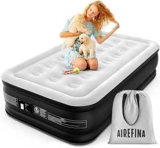 Airefina Air Mattress Single, Airbed with Built-in Electric Pump, Inflatable Mattress in 3 Mins Self-Inflation/Deflation, Inflatable Bed Flocked Surface Blow Up Bed for Home Camping Use, 190x99x46cm