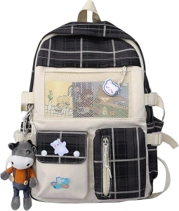 TSLBW Kawaii Backpack with Kawaii Pin and Accessories, Canvas Backpacks, Cute Kawaii Backpack Large Capacity