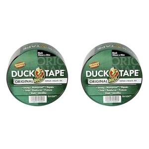 Duck Original Black Tape, 50mm x 50m, Improved Formula High Strength Waterproof Gaffer and Duct Adhesive Cloth Repair Tape (Pack of 2)