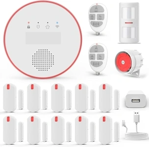 YISEELE Alarm System, Security Alarm System for Home, WIFI Wireless House Alarm System with APP Alert and Calling Alarms, 16-Piece kit: Alarm Hub with 120DB, Door/Window Sensors, Anti-pet PIR, Remotes