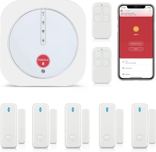 YISEELE Alarm System, House Alarms Security System, WiFi Door Alarm with APP Alert and Calling Alarms, Wireless 9-Piece kit: Alarm Hub, Door/Window Sensors, Remotes, Work with Alexa and Google Home