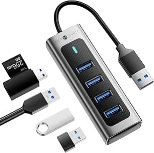 USB Hub, 4-Port USB Hub Lightweight Aluminium Alloy, Multi USB Port Hub High Speed 5Gbps, USB Extension Hub for Data Transfer, USB Port Expander for Laptop, PC, NoteBook, MacBook, and More.