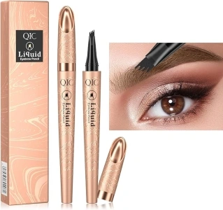 Eyebrow Pencil Waterproof Brow Pen with 4 Micro-Fork Tip Lmitation Liquid Eyebrow Pencil Eyebrow Pen Sweat-Resistant and Non-Smudge-Free Natural Brow for Beginners (Dark Brown)