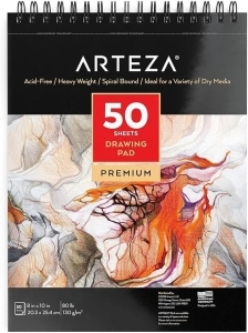 ARTEZA Drawing Pad [20.3 x 25.4 cm, 50 Pages] Spiral-Bound Sketch Pad with Durable 130 GSM Paper, Art Supplies for Students, & Adults