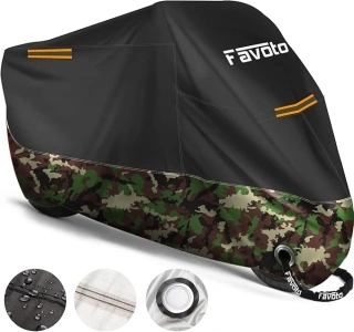 Favoto Updated Version Motorbike Cover 210D Waterproof Motorcycle Cover XL UV Scratch Bird Droppings Heat-Resistant Outdoor Protection 86.6 x 41x 50 inch with 2 Windproof Buckles