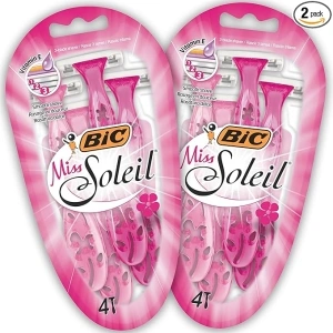 BIC Miss Soleil Colour Collection, Triple Blade Razor for Women, Stainless Steel Blades, With Flower Designed Handles, Pack of 8