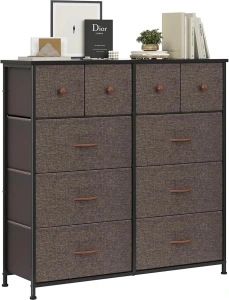 Farini 10 Drawers Dresser for Bedroom, Fabric Drawers Chest Tower with Durable Steel Frame, MDF Top and Adjustable Feet for Bedroom & Home Organization